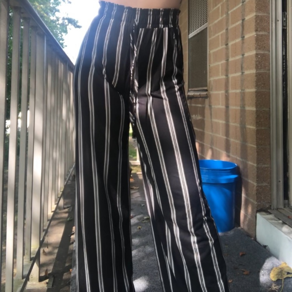 Black and white striped dress pants